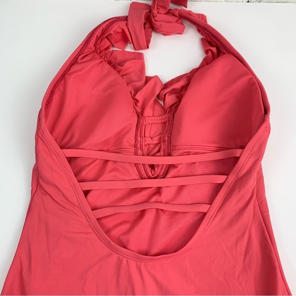 Bleu Rod Beattie Plunge Deep V Ruffle Halter Strappy One Piece Swimsuit 10 - Picture 12 of 12